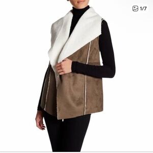 Susina Ivory and Brown Faux Shearling Suede Women's Vest